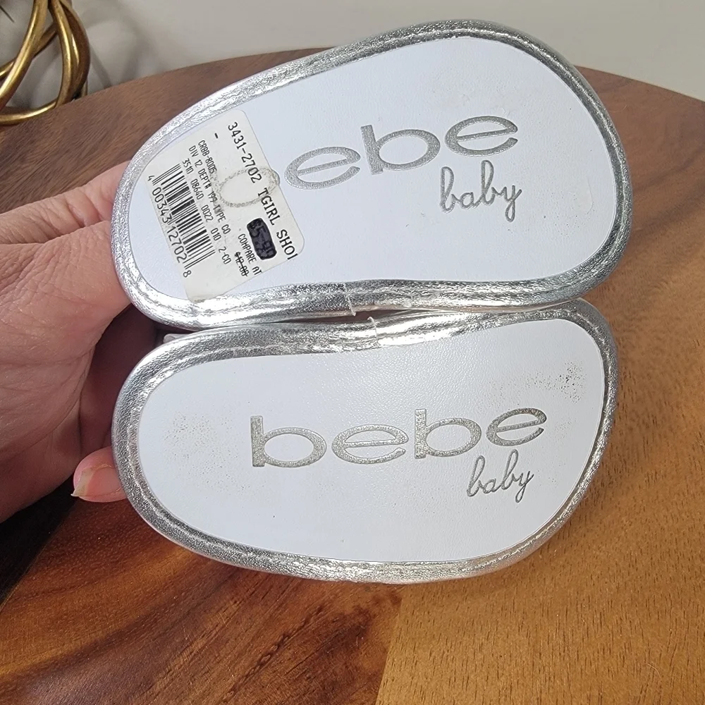 Bebe Silver and White Sandals Toddler Size 2 Braided With Ankle Strap